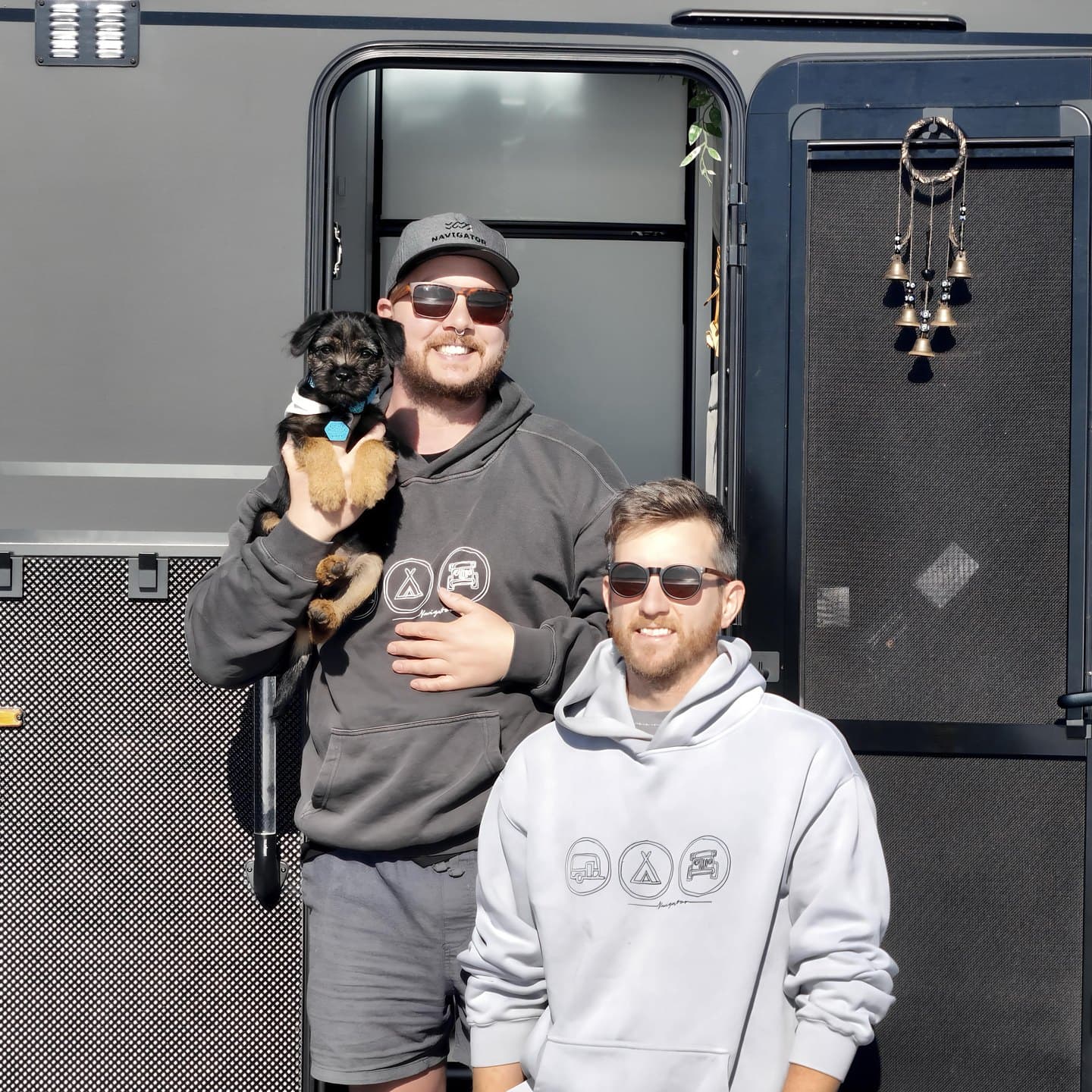 Tom and Jord — Tasman Travels, with Buffy the Border Terrier