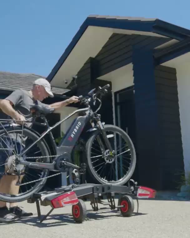 The Goover rack loaded with an e-bike on the back of a car